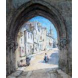 Tom Clough (1867-1943), pair, view through Gothic arches, Continental scenes, watercolours, 35cm x