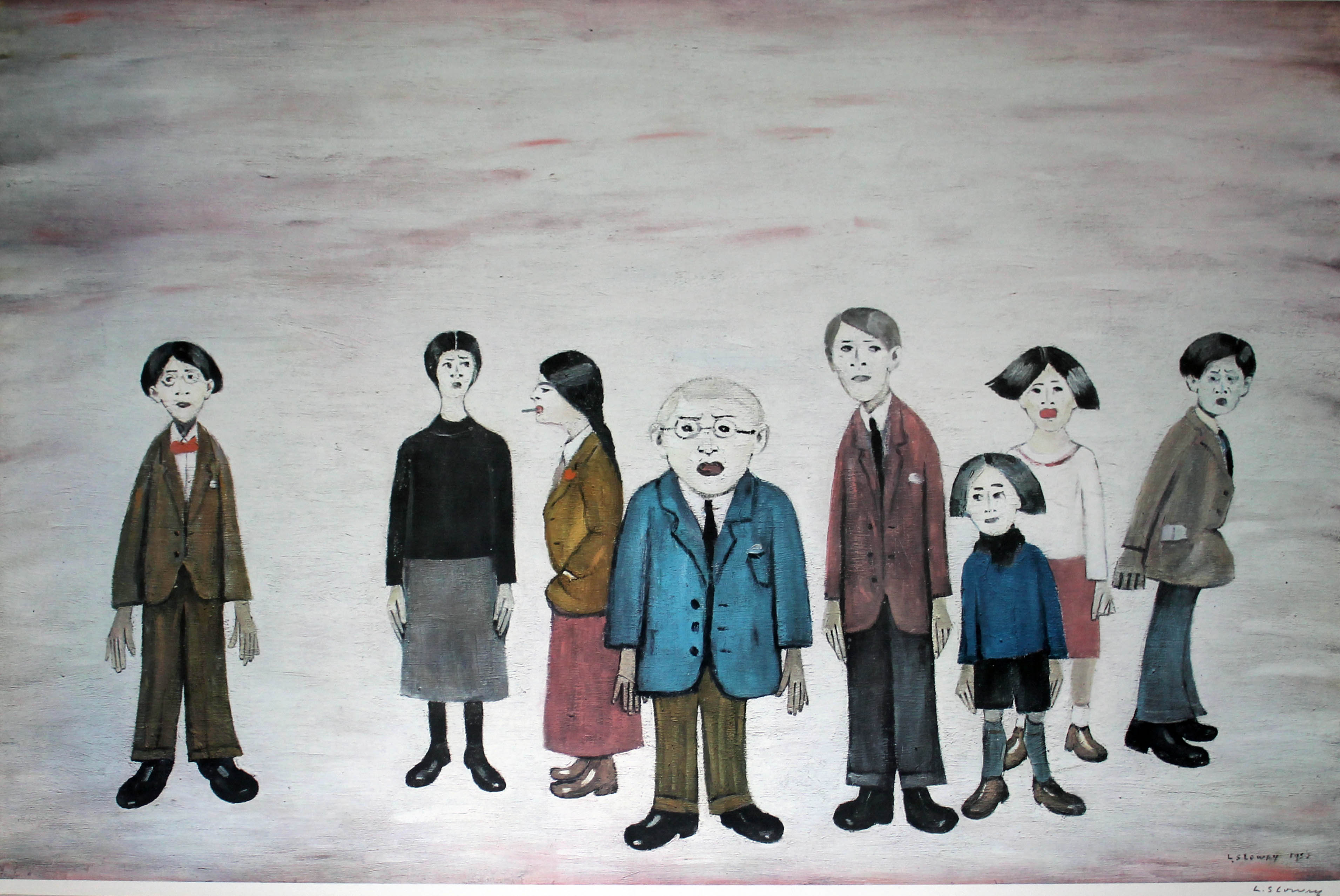 After Laurence Stephen Lowry (1887-1976), "His Family", offset lithograph printed in colours, 70cm x