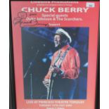 A Chuck Berry hand signed concert poster with concert tickets on the back