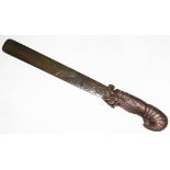 A Japanese bronze page turner with shrimp handle and carved fish and bird decoration, length 26cm.