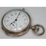 A silver cased keyless centre stop seconds quarter repeating pocket watch.