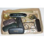 A mixed lot of collectable items including various rolled gold spectacles, a Barnett Samuel of