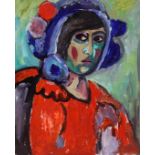 James Lawrence Isherwood (1917-1989), Woman with Blue Hat after Jawlensky, oil on board, 35.5cm x