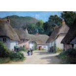 Tom Clough (1867-1943), thatched cottages, watercolour heightened in body colour, 34cm x 24cm,