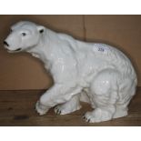 A Royal Dux Polar Bear pottery figure, height 26cm, length 33cm. Condition - good, no chips, cracks,