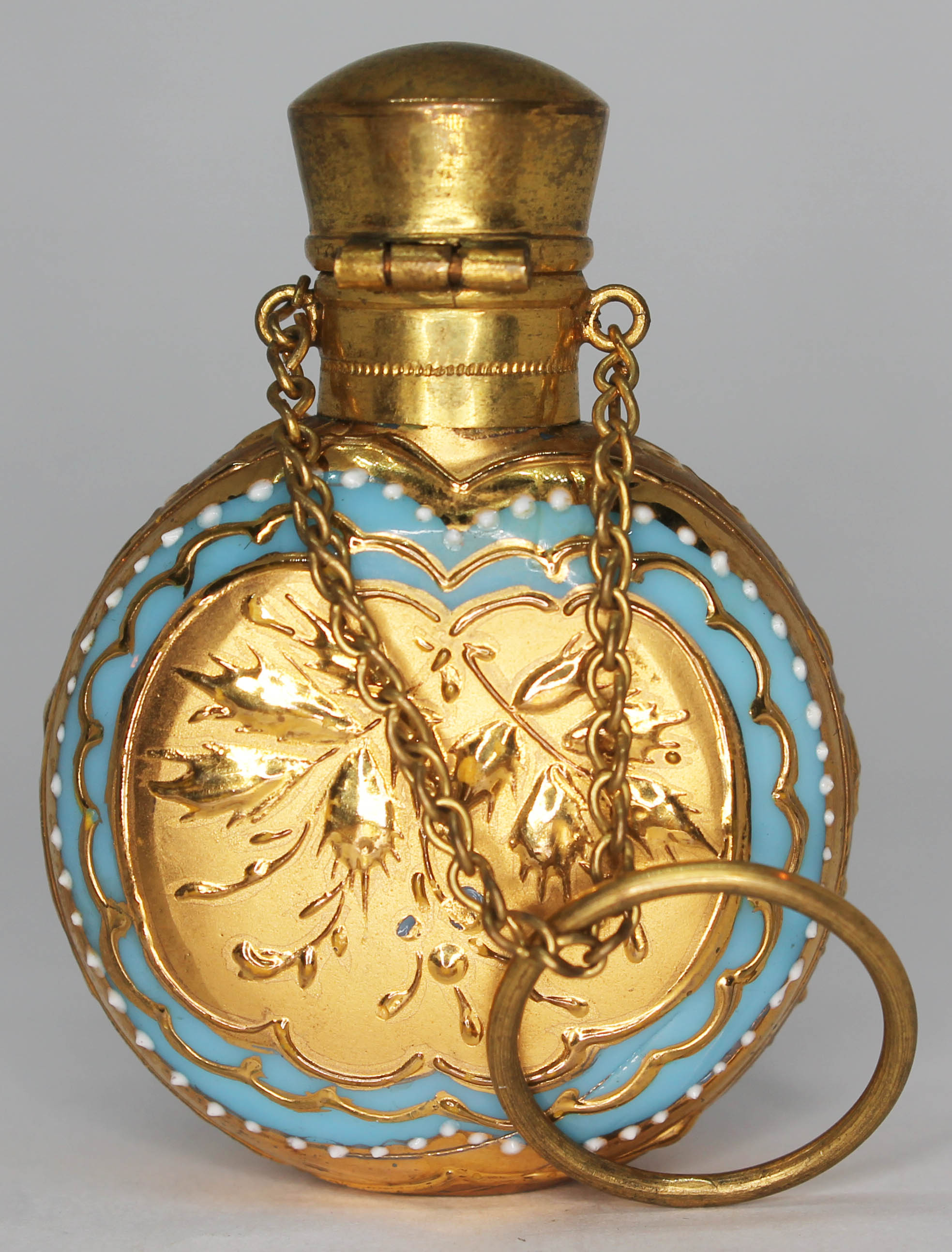 A continental gilt and enamelled glass scent bottle, length 55mm. Condition - part of glass - Image 3 of 3