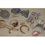 A mixed lot including a hallmarked silver N.U.M. badge, a hallmarked silver fob, various items of