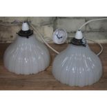 A pair of pressed glass hanging lights, diam. 22cm each.