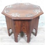 An Anglo-Indian rosewood octagonal occasional table circa 1900, the top inlaid with ivory, abalone