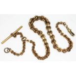 A Victorian yellow metal Albert chain with T bar dated 1872, length 35.5cm, gross wt. 39.10g.