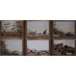 20th century school, a set of six original works depicting birds, oil on board, 29cm x 22cm,