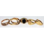 A group of six hallmarked 9ct gold rings, gross wt. 11.29g.