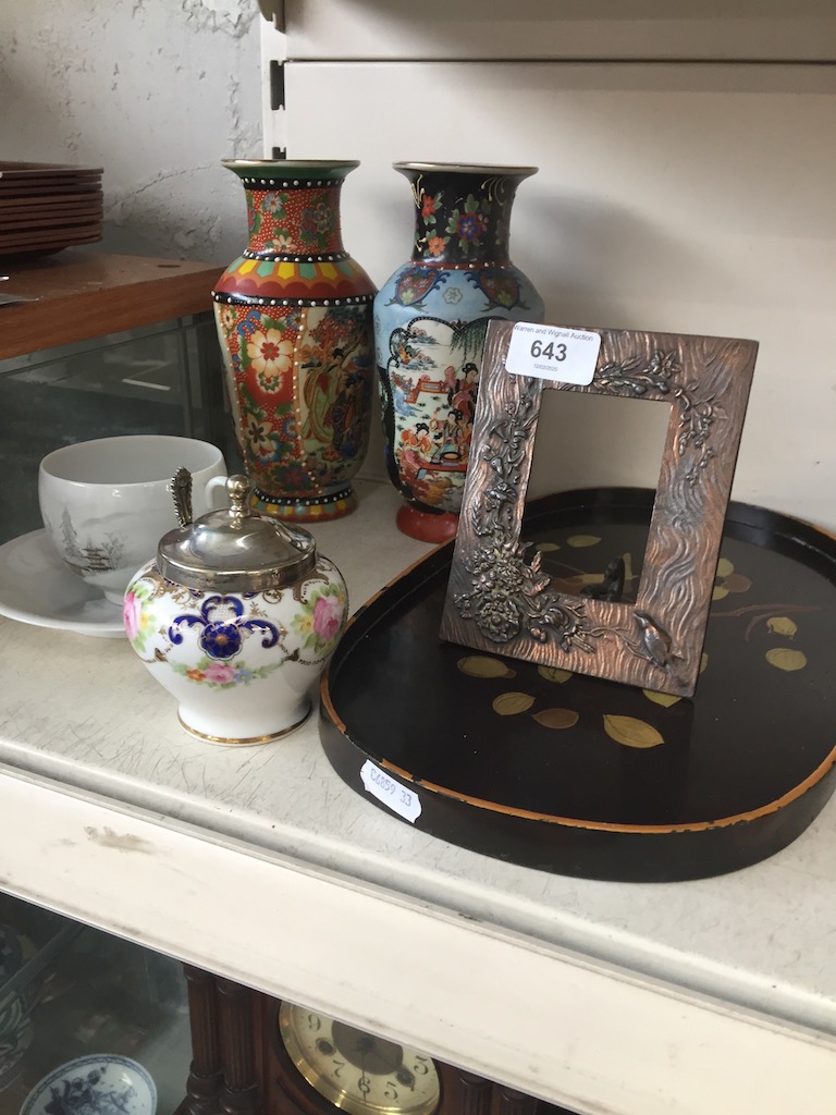 Japanese vases, photo frame, Noritake, etc.