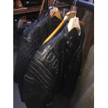 Two leather motorcycle jackets including Akito, a vintage Belstaff Black Prince PVC jacket and