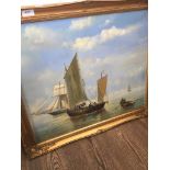 Sailing ships at sea, oil on canvas, signed 'Van Gelder', 60cm x 50cm, framed.