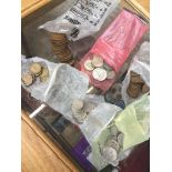 A bag containing six bags of mainly pre decimal coins