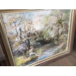 May Hutchinson, riverscape, oil on canvas, signed lower left, 55cm x 44cm, framed.