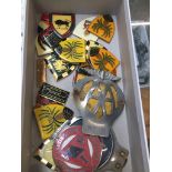 Box of badges etc.