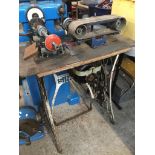 Electric custom made sander and buffer, attached on Singer sewing machine base.