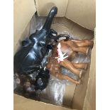 Box of 5 elephants and monkey figure