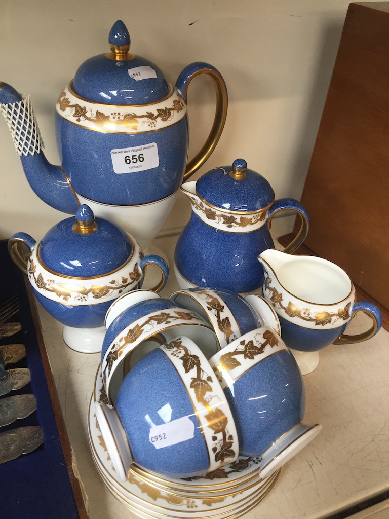 Wedgwood blue/white/gold coffee set - 15 pieces