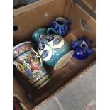 2 Belgian pottery, Italian majolica and other vases.