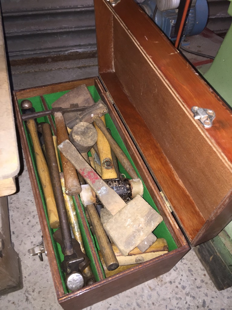 A wooden box containing good quantity of woodworking tools.