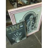 Print of art deco style lady marked Stenbo, and Theatre poster of Kafkas Dick by Alan Bennett