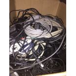 Box of computer cables /phone chargers etc