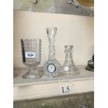 Crystal items and a Waterford crystal small clock