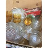 A box of misc glassware including sundae dishes.