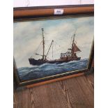 Keith Sutton, a trawler at sea, oil on board, signed and dated 1992 lower left, 44cm x 34cm, framed.