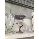 Two glass vases and a glass tazza