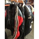 Motorcycle leather clothing to include 2 jackets and 2 pairs of trousers