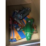 A small box of mainly Thunderbirds toys/cards etc