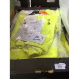 A box of 7 pairs of hiviz waterproof over trousers - unused - large