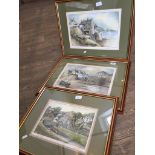 Simon Blake, three watercolours, Robin Hoods Town and Robin Hoods Bay, Yorkshire, Downham, Ribble