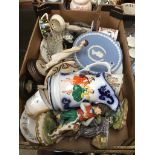 A box of mixed ceramics & glass inc Italian figures