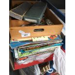 A drawer of plated and other cutlery together with a quantity of early 2000s Beano comics