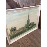 H. Axford, church view, oil on board, signed lower right and dated '65, 69cm x 49cm, (19) framed.