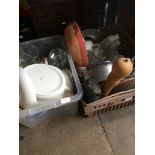 Two boxes of kitchen ware and other items