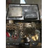 Tin of Silver and plated items inc. cigarette case