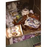 Box of mixed ceramics & glass including carnival glass