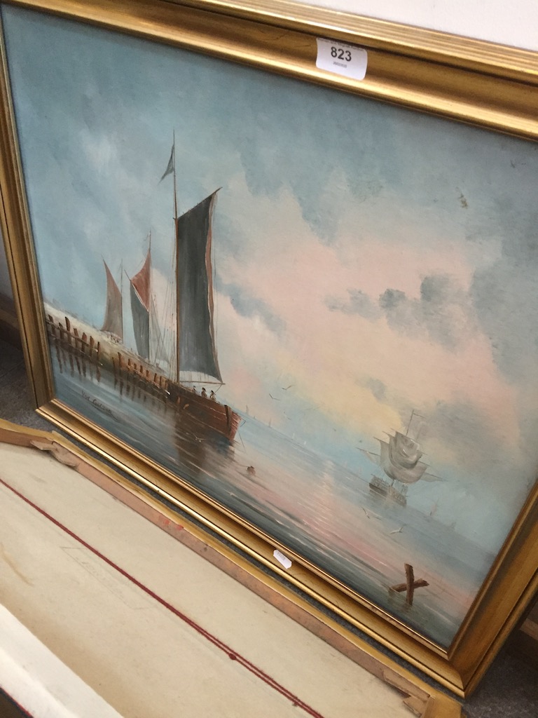 Van Gelder, boats on the water, oil on canvas, signed lower left, 60cm x 50cm, framed.