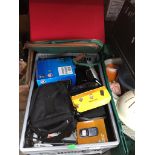 A crate of misc electrical items inc digi cameras, mobile phones, cables, etc