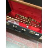 A Cor-Ton trumpet in its case