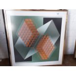 'Interiors Exteriors', modern abstract signed ltd edition print, indistinctly signed lower right