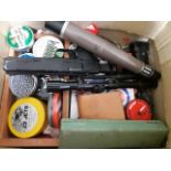 A box containing various air weapon pellets, a gun sight, a Swift scope etc.