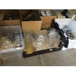 Three boxes of glassware including vases and drinking glasses