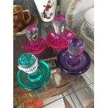 Four coloured glass mushroom paperweights